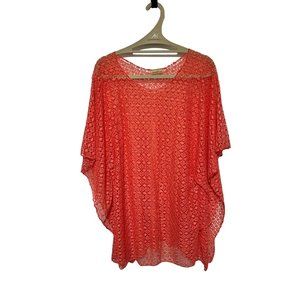 Sunset Cove Swimsuit Coverup Peach Crochet with Butterfly Arms and Slits Size L